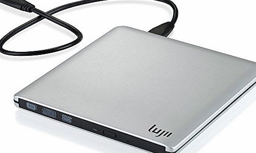 LUJII [1-Year Warranty] LUJII Auminum Case Ultra Slim External USB 3.0 High Speed CD-RW DVD-RW Super Drive Player Writer Burner for Apple MacBook Air, Macbook Pro, Mac OS, PC Laptop (Silver)